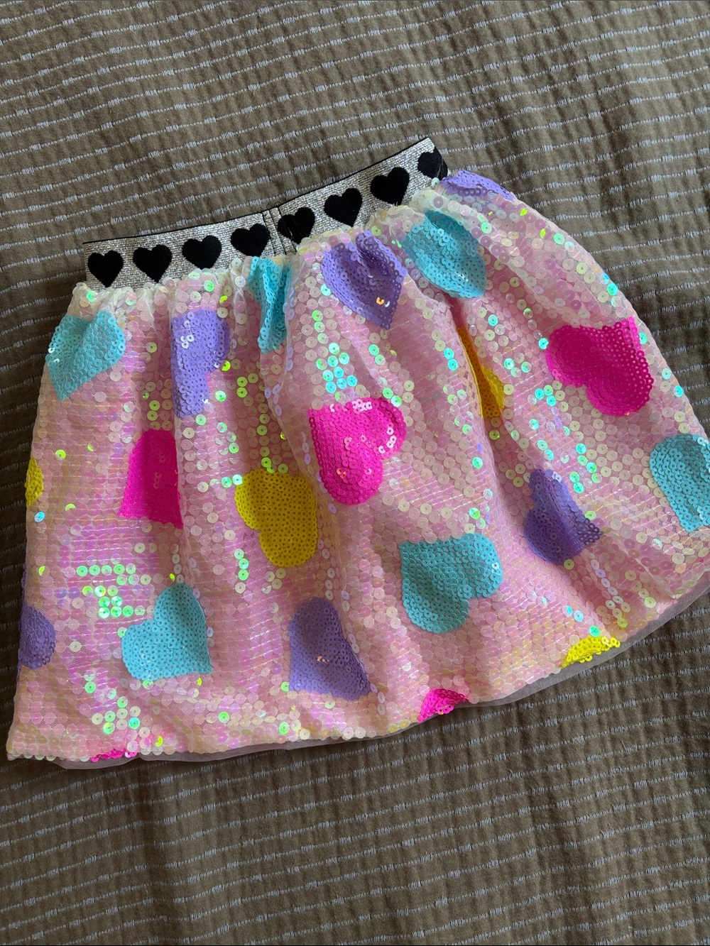Lola + The Boys Size 6 Candy Hearts Sequin Skirt Pink Iridescent Elastic Waist - Picture 5 of 6